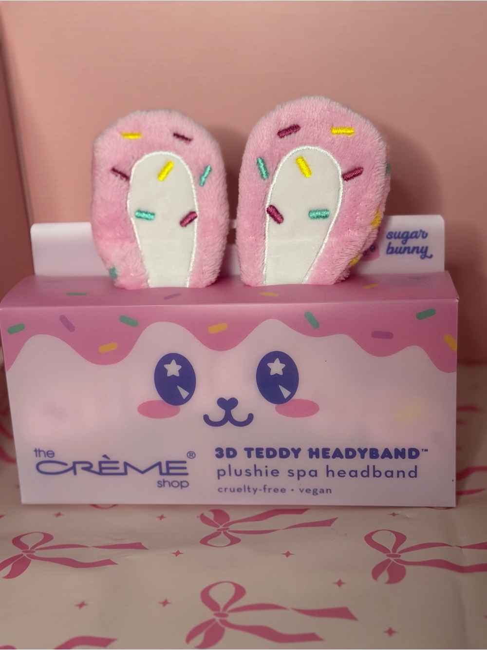 The Crème Shop Pink 3D Teddy Plushie Spa Headband - Sugar Bunny
